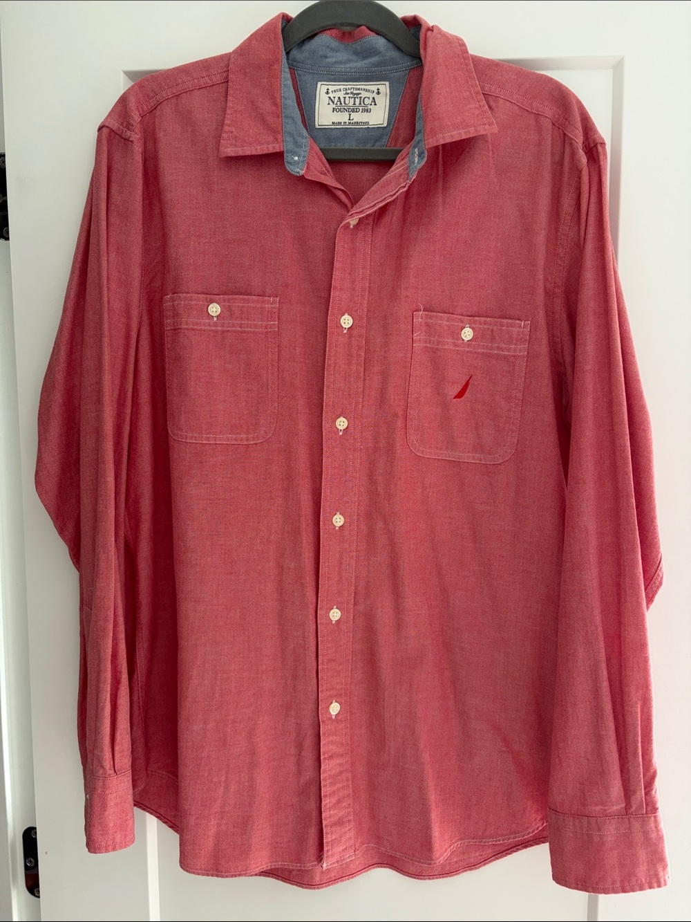 Nautica Men's Salmon Long-Sleeve Button-Down Shirt with Contrast Collar Trim